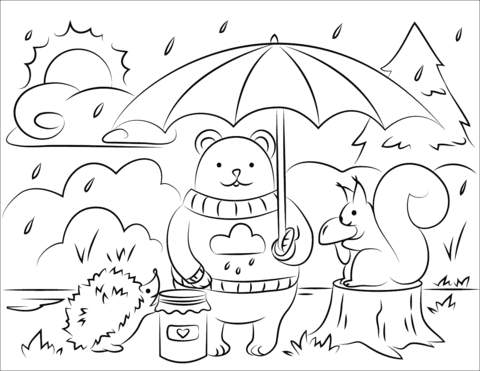 Coloring book of autumn animals